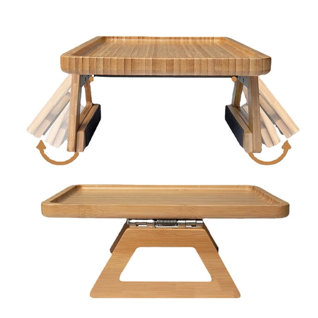 Bandeja Plegable de Bambú Natural para Reposabrazos de Sofá con Sistema Clip-On para Bebidas y Snacks