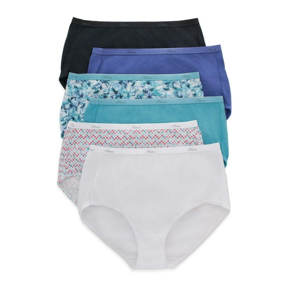 Hanes Women's Cotton Brief Underwear, Moisture-Wicking, 6-Pack Assortment 1 Size 8