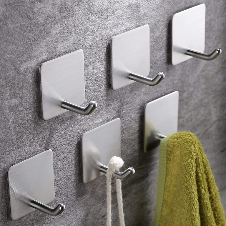 Hooks Self Adhesive Towel Hooks Without Drilling Coat Hooks Stainless Steel 6 Pieces For Bathroom And Kitchen Walmart