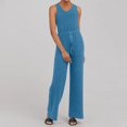 thumbnail image 1 of ICHUANYI Clearance Womens Casual V Neck Pocket Sleeveless Wide Jumpsuits Rompers(Blue, XL) ICHUANYI WER2023081115766, 1 of 8