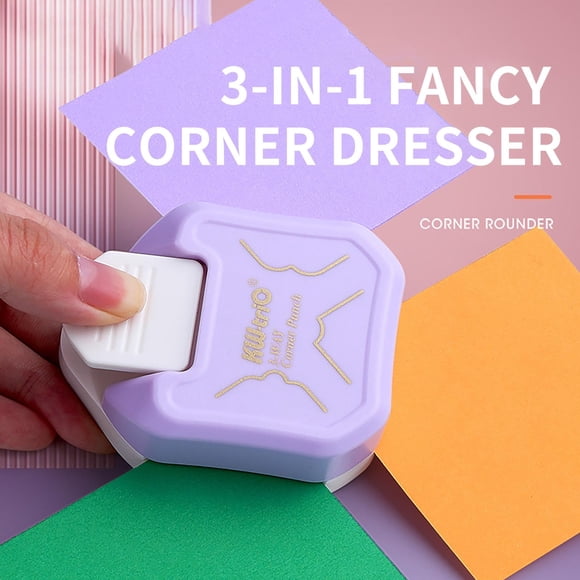 Iumwxz stationary 3 Way Beauty Shape Corner Punch 3 In 1 Corner Paper Punch For Paper Crafts Laminate Cardstock Business Card DIY Photo Card Making Office supplies Purple Plastic