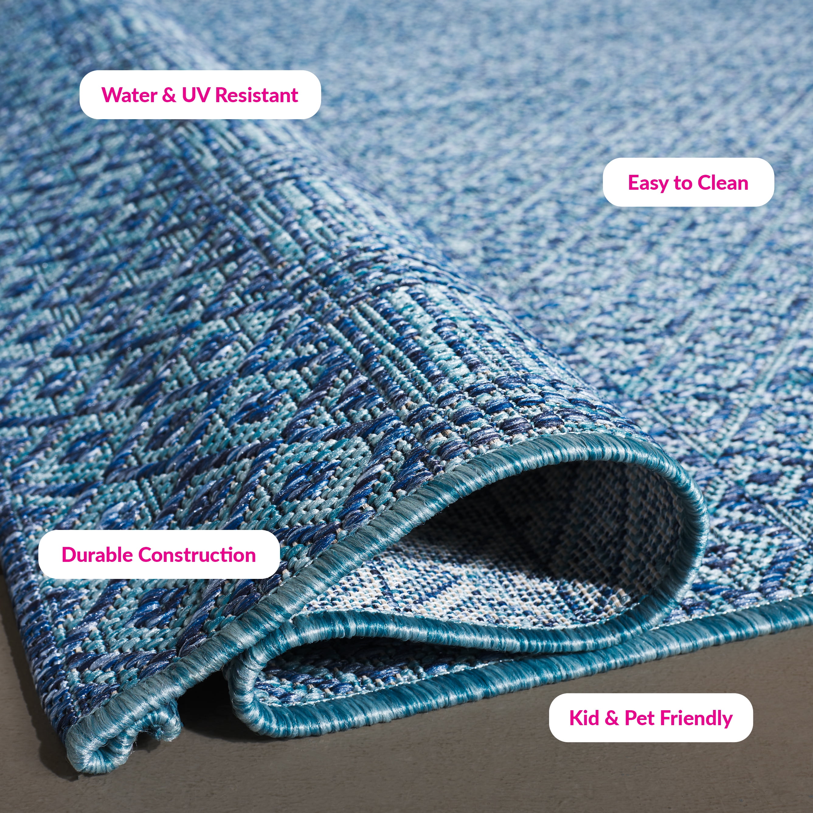 SAFAVIEH Courtyard Evander Geometric Indoor/Outdoor Area Rug, Aqua/Navy, 8' x 10'
