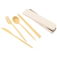 thumbnail image 2 of Cateissary ¡Novedad de 2021! Juego de cubiertos de de 4 Uds., cuchillo de paja de trigo, tenedor, palillos, cuchara, vajilla portátil con Mostrada amarillo, 2 of 6