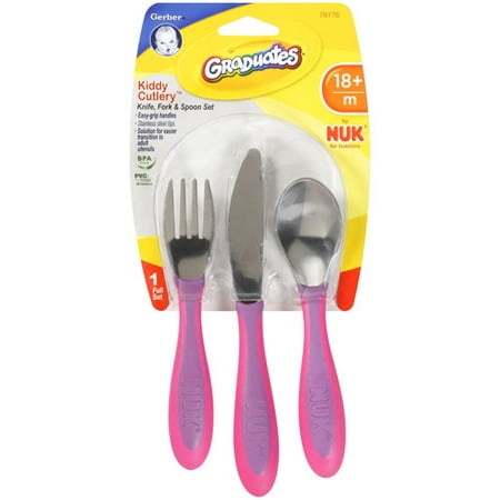 Gerber Graduates Kiddy Cutlery Knife Fork & Spoon Set, BPA-Free (Colors May Vary)