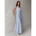 thumbnail image 6 of Baby Blue Flowy Draped Cowl Neck A-Line Backless Long Dress For Women, 6 of 6