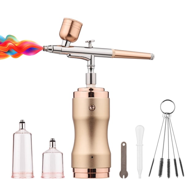 Kit d'Aérographe Portable avec Compresseur Portable Stylo Brosse à Air Sans Fil Double Action Batterie Intégrée à 3 Niveaux à Pression Réglable pour la Peinture Modèle Coloriage Nail Art Maquillage Gâteau Décoration