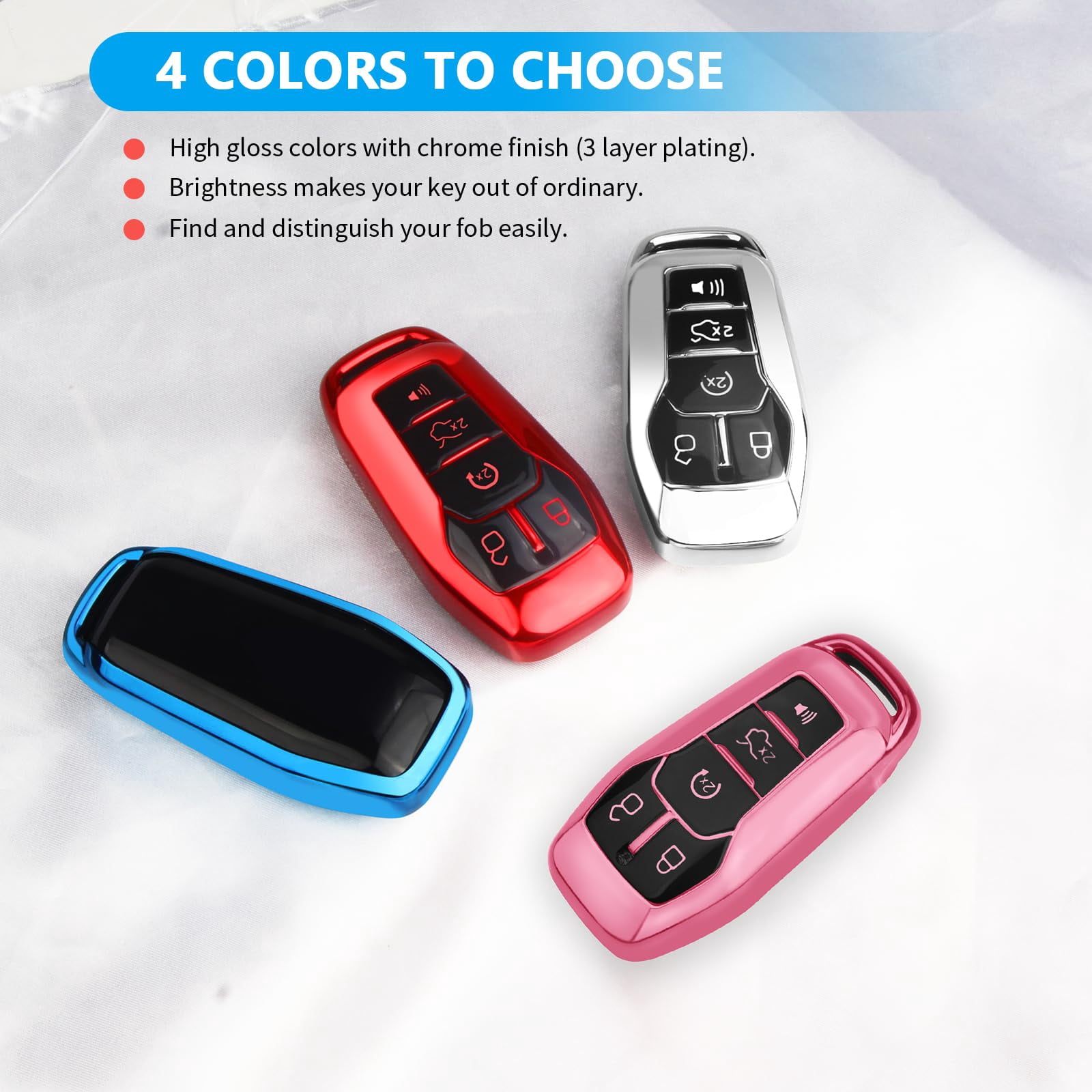 Durable TPU Key Fob Cover with Keychain for Ford Explorer F150 Lincoln MKC MKX MKZ Fusion Mustang Edge Remote Smart Key Shell Protector