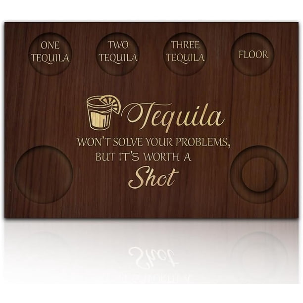 Bandeja para servir vasos de chupito de tequila con forma de palabra, bandeja de madera para vuelo, soporte para vasos con borde de sal de limón, tabla para vasos de chupito
