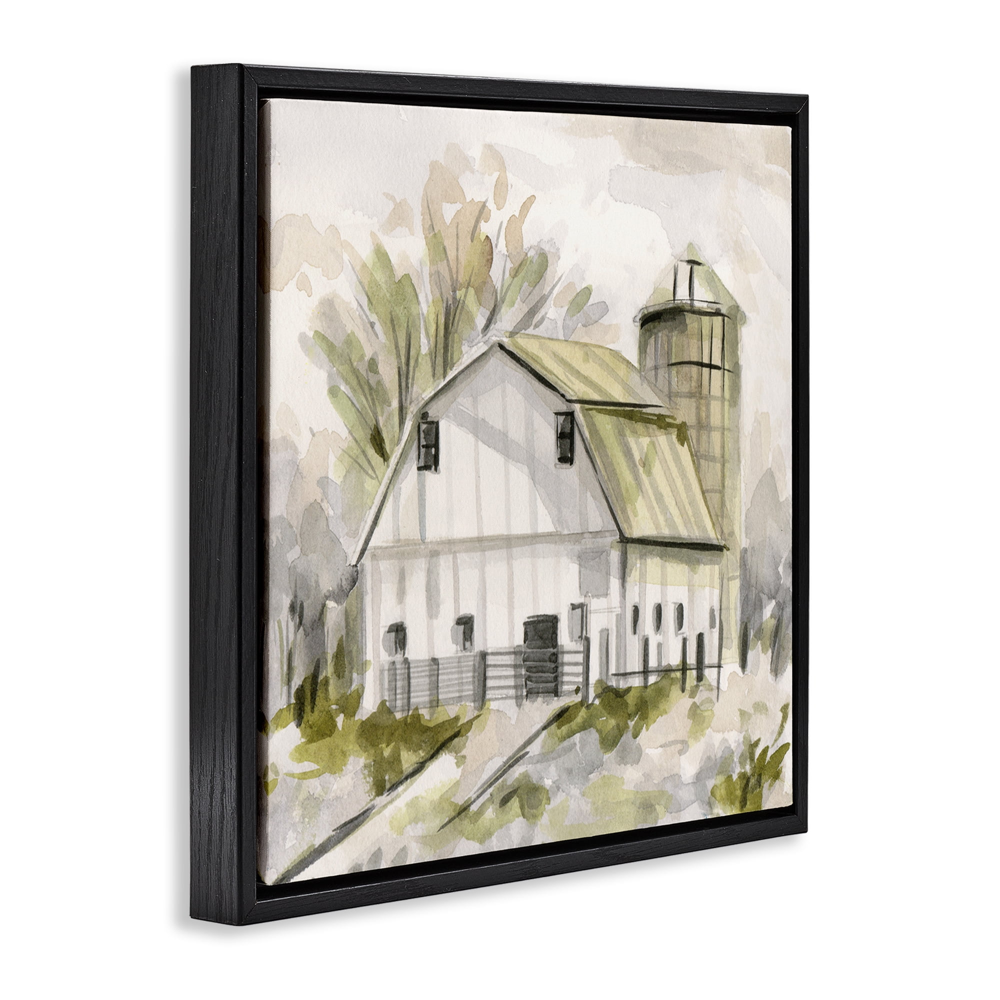 Stupell Industries Neutral Farmhouse Barn Scenery Painting Black Floater Framed Canvas Art Print Wall Art, 25 x 25