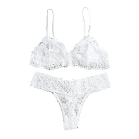 (2-Pack) Puawkoer Women V Neck Sexy Lace Satin Lingerie Set Female Comfortable Underwear Vest Lace Push Up Bra Set Floral Lace Lingerie Lace Lingerie Set Lace Backless
