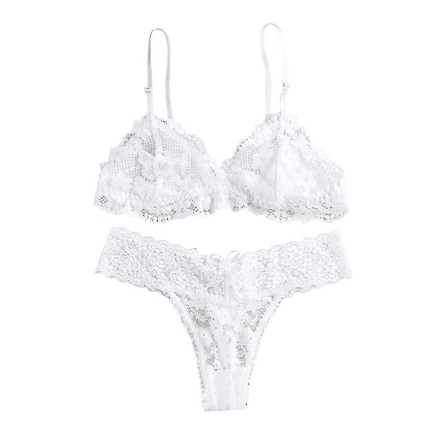 Gibobby Conjunto de lencería Sexy Mujer cuello en V ropa interior cómoda chaleco Floral encaje Lencería encaje espalda descubierta cordón ropa interior traje(Blanco, G)