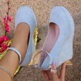 thumbnail image 4 of Miluxas Women's Mary Jane Wedge Solid Buckle Evening Dress Round Toe Platform Shoes Pumps Sky Blue 9.5(43), 4 of 9