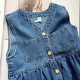 thumbnail image 4 of 3-10Y Girls Summer Casual Sleeveless Denim Dresses V-Neck Button Front A Line Skirt Jean Dress Party Dresses, 4 of 5