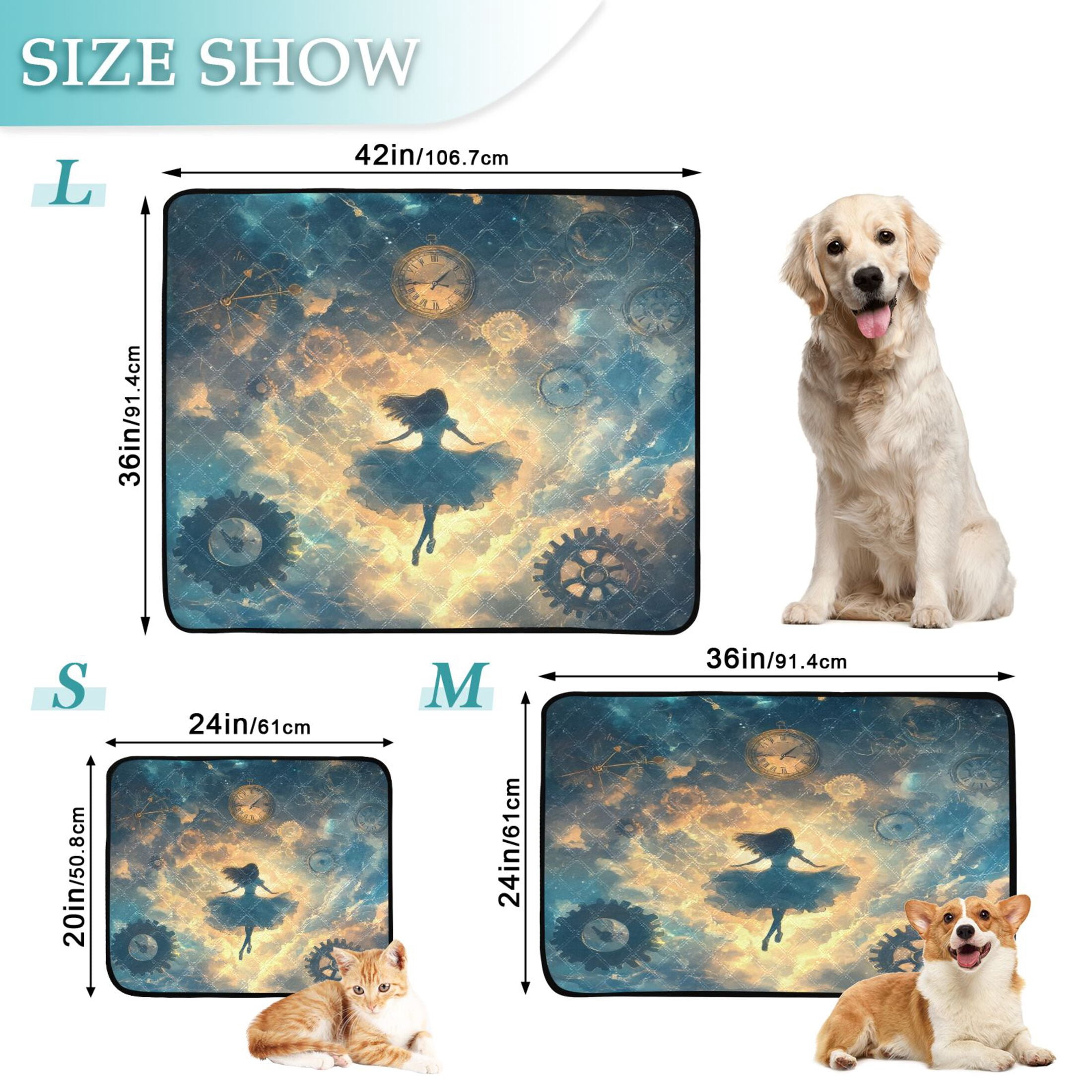 Qxltty World Of Clocks Cat litter Pads Pet Set of 3 Diaper Mats Center Anti-leakage Layer Absorbent Soft and Comfortable