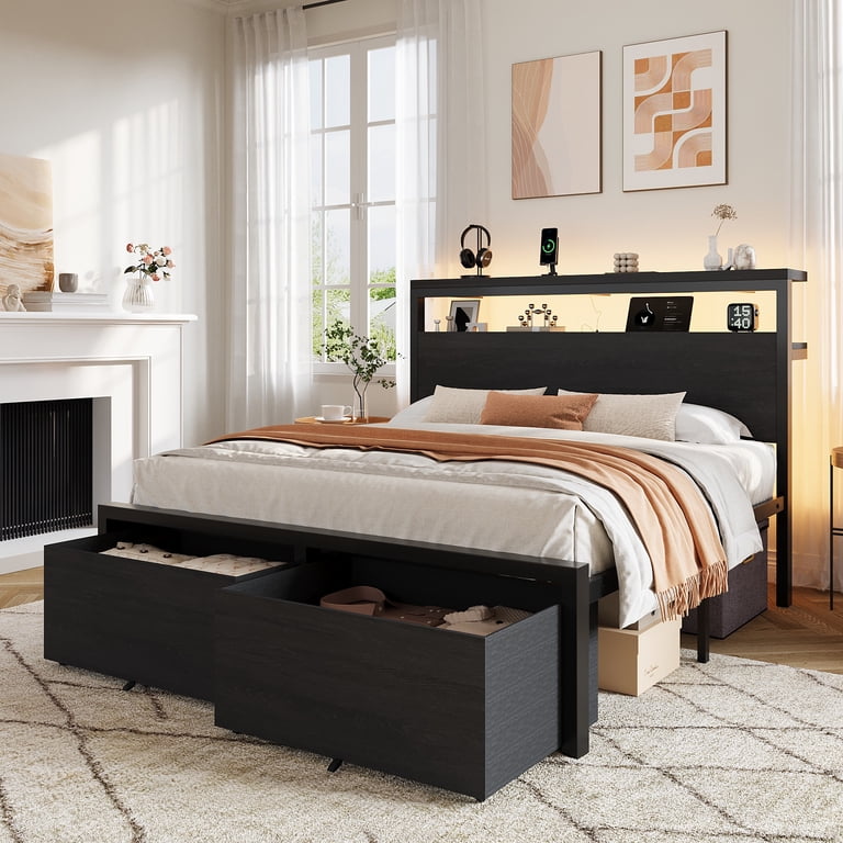 Amolife Queen Storage Bed with LED Charging Station photo 2