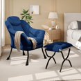 thumbnail image 2 of Blue lazy reading chair con ottoman, armrests, y a side pocket - perfect para small spaces, 2 of 9