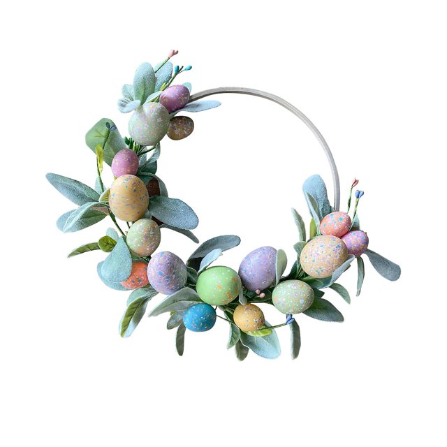 Nueva corona de huevos de Pascua - Decoración de bricolaje para puerta delantera en multicolor para el hogar y fiestas, 15.74 "de diámetro