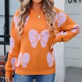 thumbnail image 4 of Bixock Women Fall and Winter Top,Women Sweater,Women's Fashion Round Neck Long Sleeved Bow Print Pullover Knitted Sweater, 4 of 4