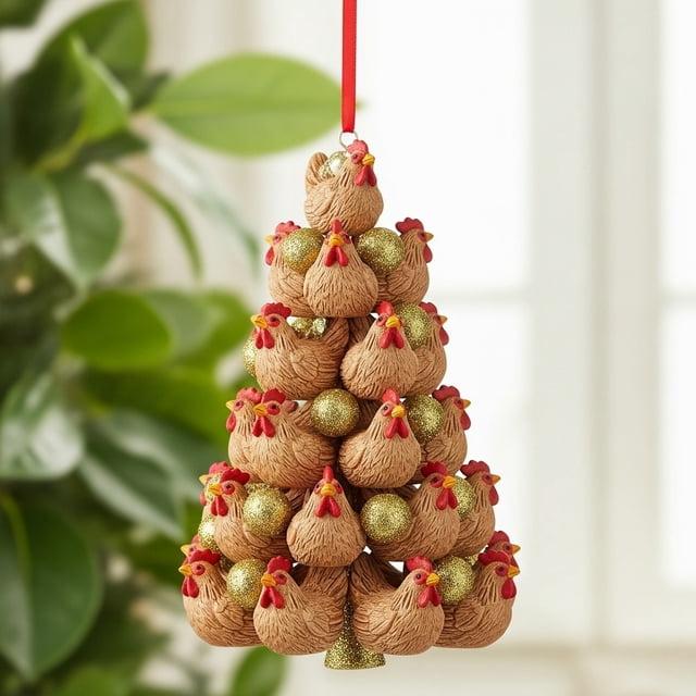 Aufmer 1 Pcs Adorable Animal Stacking Ornaments, Festive Tree Decor with Red Ribbon, 3.1x1.6in(Multicolor)