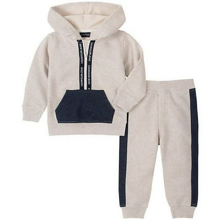 Calvin Klein Baby Boy GREY/NAVY 2 Pc Logo Hoodie & Jogger Pants Set 12M