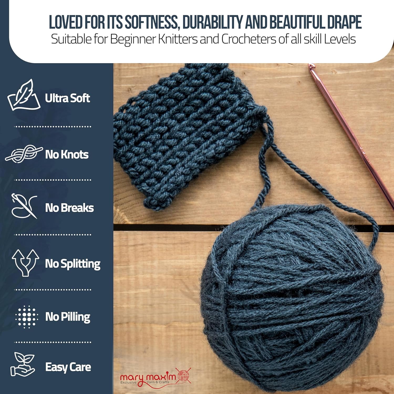 Mary Maxim Starlette Crochet and Knitting Yarn - Acrylic Worsted Weight Yarn 4, Dark Azure