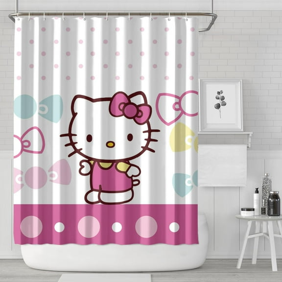 Waterproof Hello Kawaii Cat Cute Shower Curtain 72x84 Inch Polyester Unique Shower Curtain for Bathroom Hotel Home Bathtub Accessories Decor with 12 Plastic Hooks