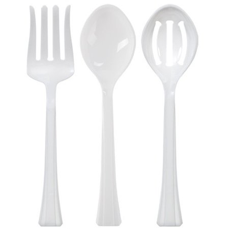 

White Plastic Serving Utensils Extra Long Heavy Weight 3 Piece Set Lillian