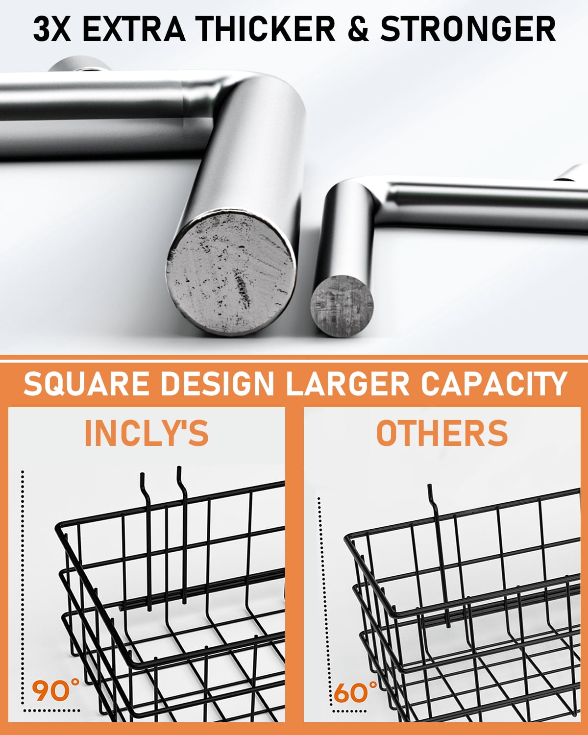 INCLY 1/4“ Extra Thick Pegboard Accessories Kit, 100PCS Heavy Duty Metal Peg Board Hook Assortment with 3 Sizes Pegboard Basket S/M/L Fit 1/4 Inch Pegboard for Garage Wall Organizer Hanging Tools