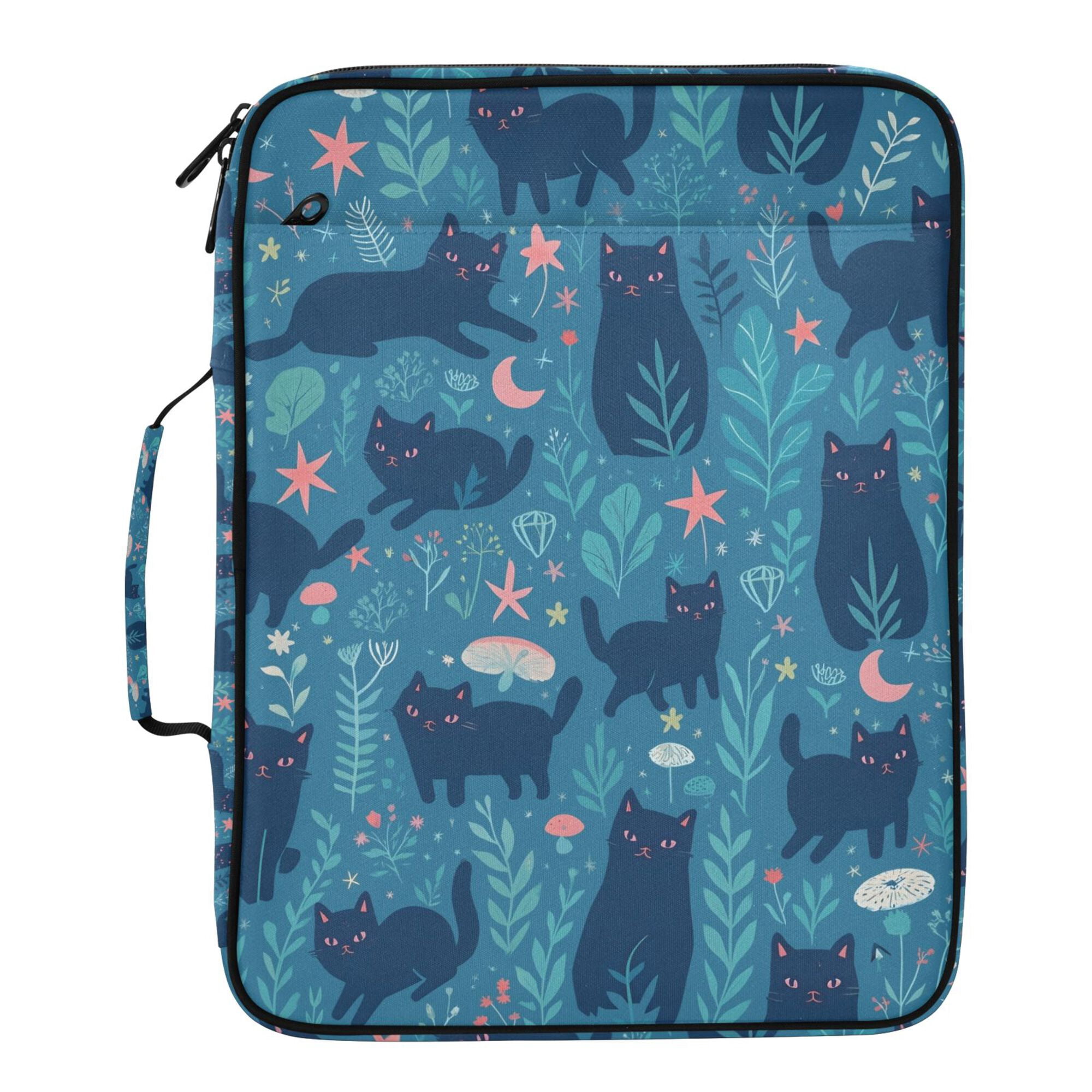 FORMRS Accordion File Folder A4 Size 7-Pocket Expanding Document Organizer Bag with 3 Ring Binder, Blue Forest Cat Pattern