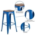 thumbnail image 5 of Flash Furniture Lily 30" High Backless Blue Metal Barstool with Square Wood Seat, 5 of 13