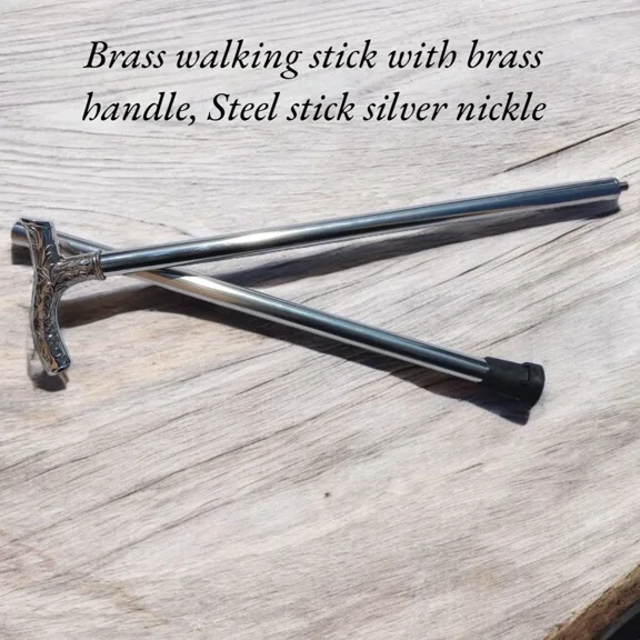 Vintage Walking Cane Stick 2Fold Steel Stick Brass Handle Gift For, Men & Women