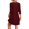 thumbnail image 5 of asdoklhq Holiday Dresses for Women Evening Dresses Women's Fashion Leisure Solid Elastic Cuffs Long Sleeve V-Neck Dress Wine S, 5 of 6