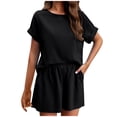 thumbnail image 5 of Linen Pants Suits for Women 2 Piece Vacation Outfits for Women Clothing Set Female Turndown collar Short Sleeve Set Trousers Pant Style S_776 Women's Tracksuits Black M, 5 of 9