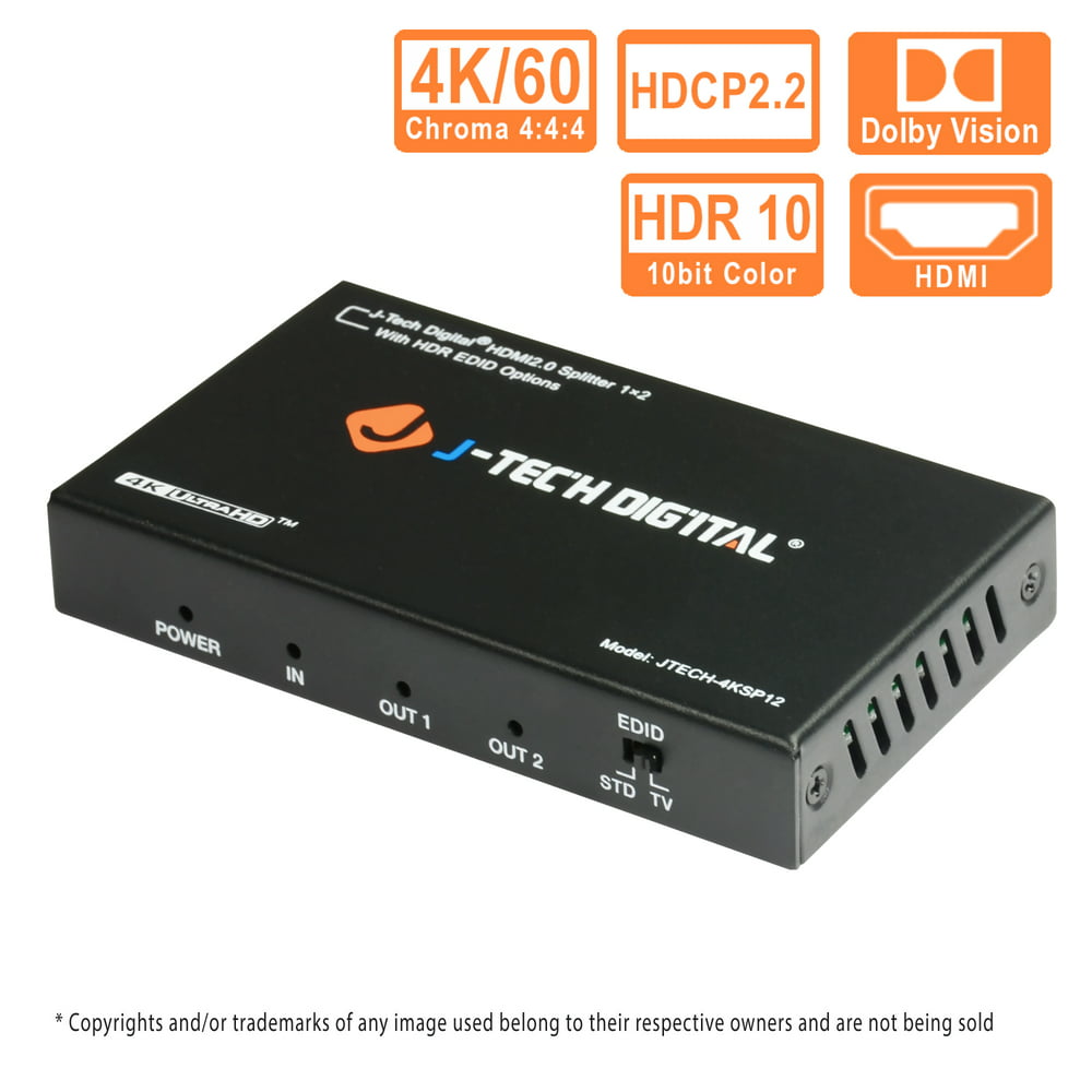 HDMI Splitter 1 in 2 out 18Gbps 4K@60Hz HDR10, DOLBY VISION by J-Tech