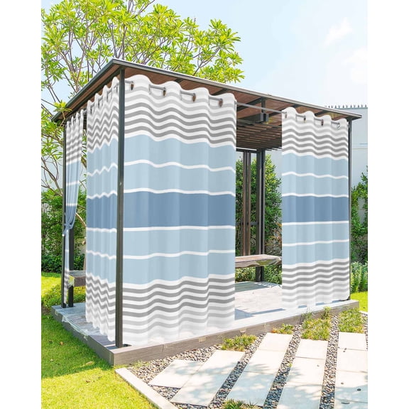 nqOlkjepod Outdoor Curtains for Patio Waterproof, Blue Striped Outdoor Privacy Panels Grommet, Modern Minimalist Gradient Lines Aesthetic Blackout Outside Curtains for Porch/Cabana 54"x84", 1 Panel