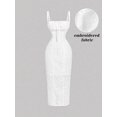 thumbnail image 6 of White Embroidered Fitted Midi Dress With Square Neck And Spaghetti Straps, 6 of 8