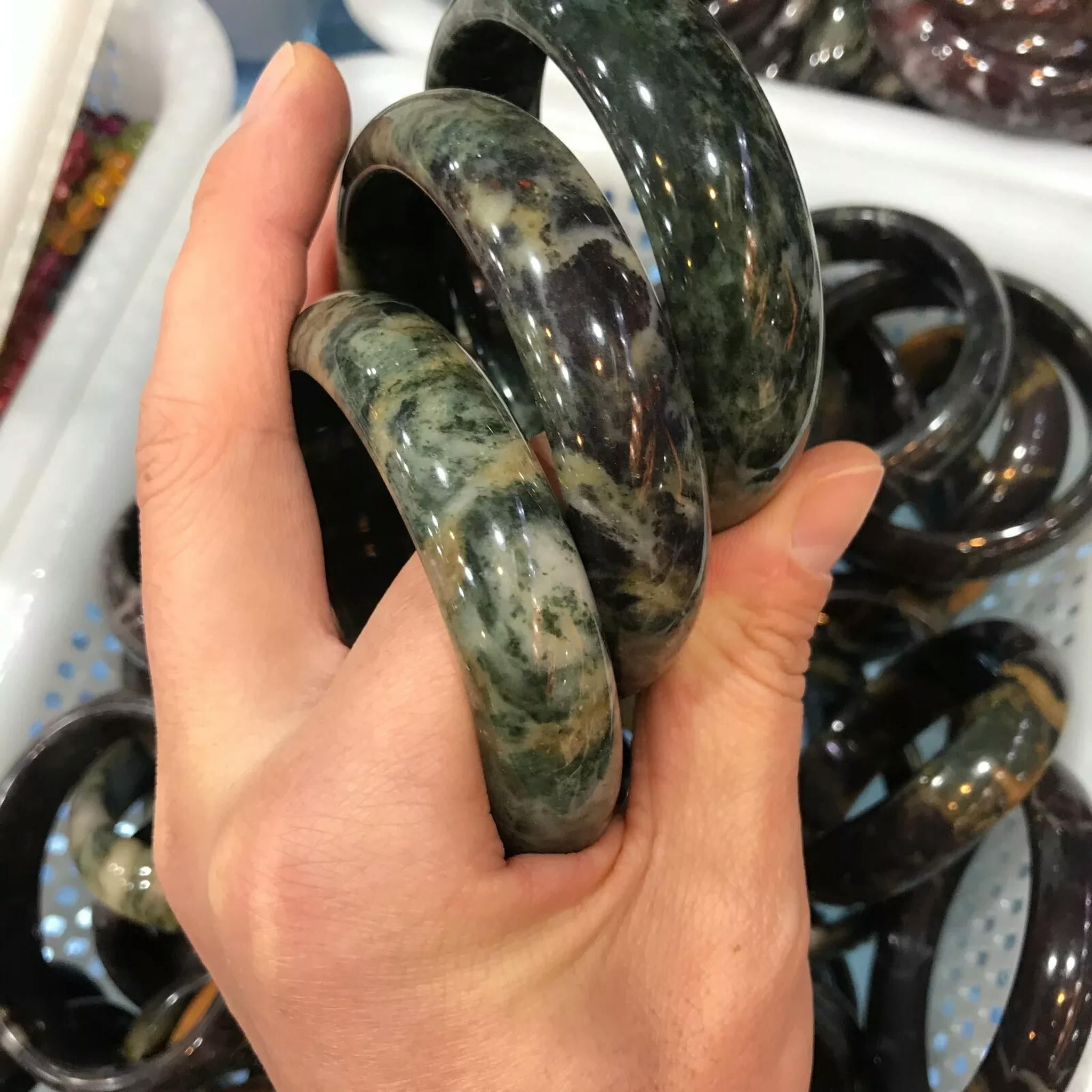 HOOUN 62 mm Grade A Natural Jade Bangle for Women Girls Jadeite Jewelry Bracelets
