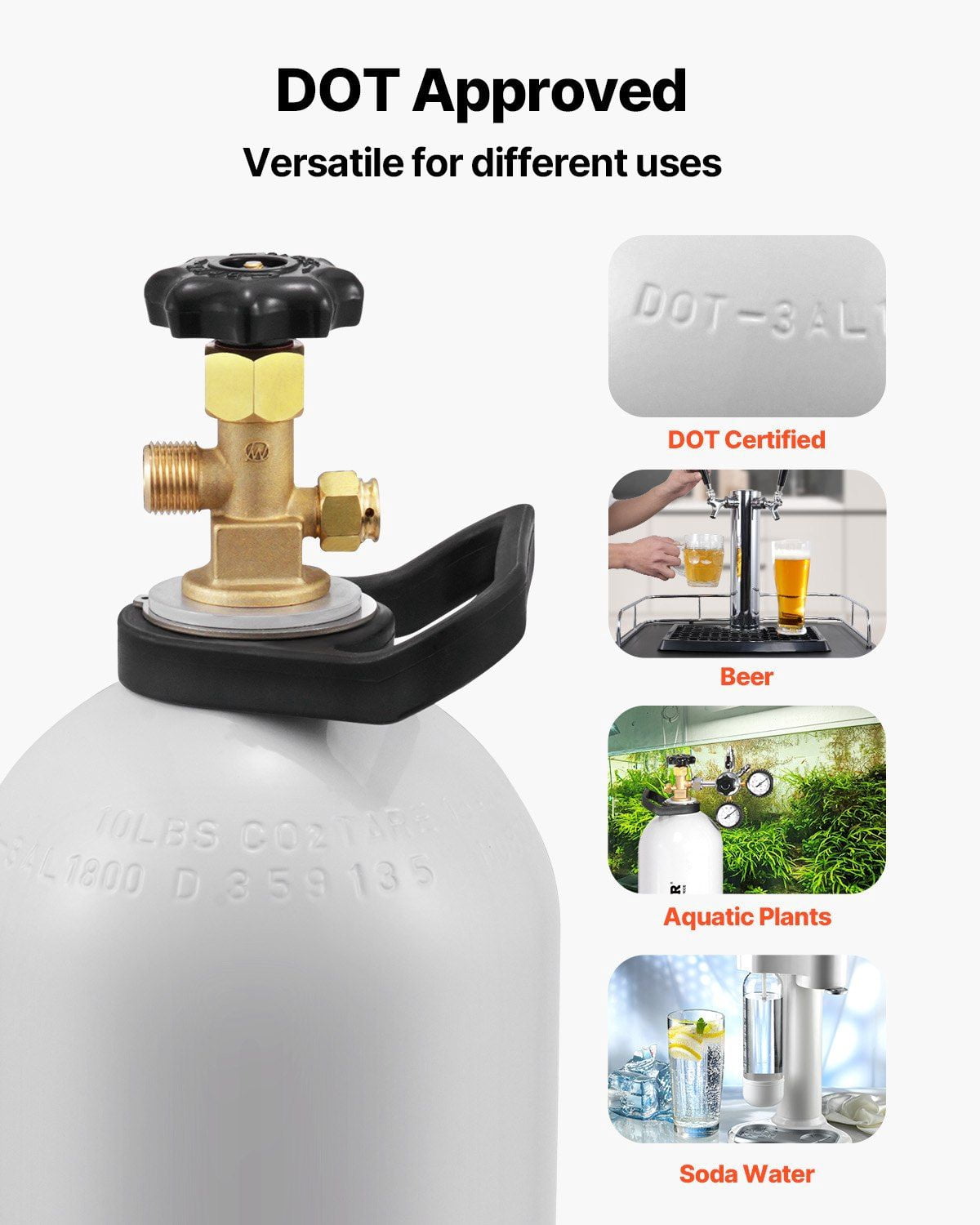 10 lb Aluminum CO2 Tank Cylinder - DOT Approved CGA320 Valve Gas Cylinder for Kegerators, Homebrew Beer, Soda Carbonation & Aquarium Use (New, Lightweight Alloy Construction)