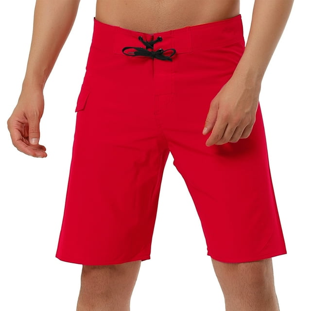 INSPIRE CHIC Men's Solid Color Elastic Waist Drawstring Board Beach Shorts Red 36