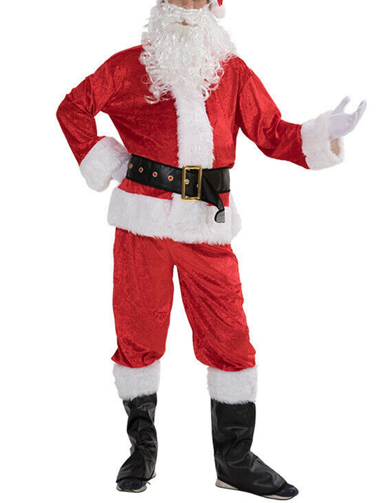 Santa Outfit Claus Costume Father Christmas Flannel Suit Adult Fancy Dress 