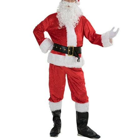 5PCS Christmas Santa Claus Costume Fancy Dress Adult Men Suits Cosplay Outfits