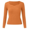 thumbnail image 2 of Gibobby Sueter para mujer invierno casual Suéter de punto con cuello en V de color sólido para mujer Suéter de cuello con fondo(Naranja,XG), 2 of 5
