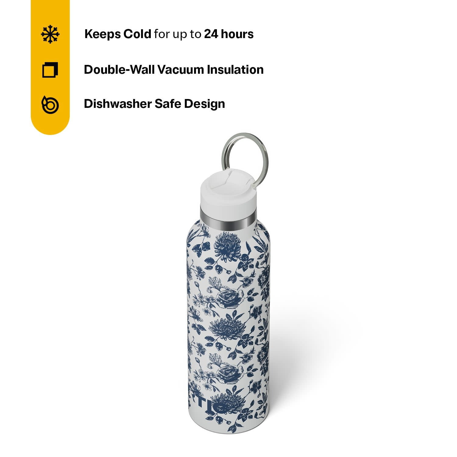 RTIC 20 oz Ceramic Lined Insulated Journey Water Bottle, Leak-Proof Lid, Blue Bouquet