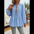 thumbnail image 4 of Blusa Babydoll con Lazo Frontal para Mujer, Larga, Rayas, Peplum, Volantes, Encaje. Azul M, 4 of 7