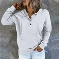 thumbnail image 2 of YUTK Womens Long Sleeve Pullover Sweater - Women's Solid Button Hat Rope Hooded Pocket Pullover Fashionable Sweatshirts White M, 2 of 6
