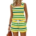 thumbnail image 2 of Iaqnaocc Two Piece Sets for Women Casual Striped Print Short Sets for Women Square Neck Sleeveless Womens Tops and Shorts Summer Outfits Vacation Outfits for Women Green XL, 2 of 6