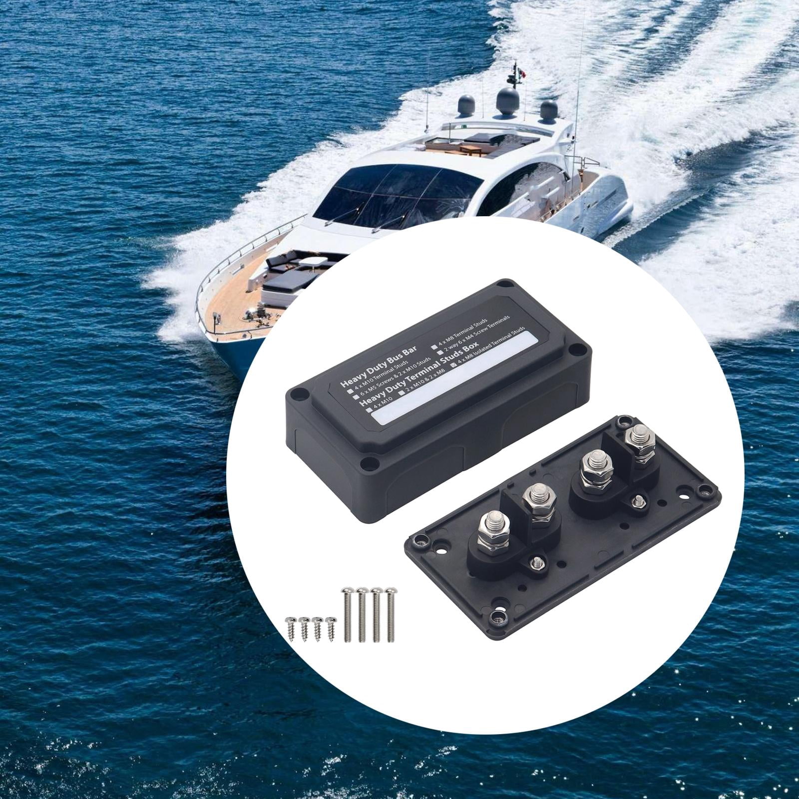 Power Distribution Terminal Block Busbar Box Bus Bar for Yacht RV Boats Black 4 x M8