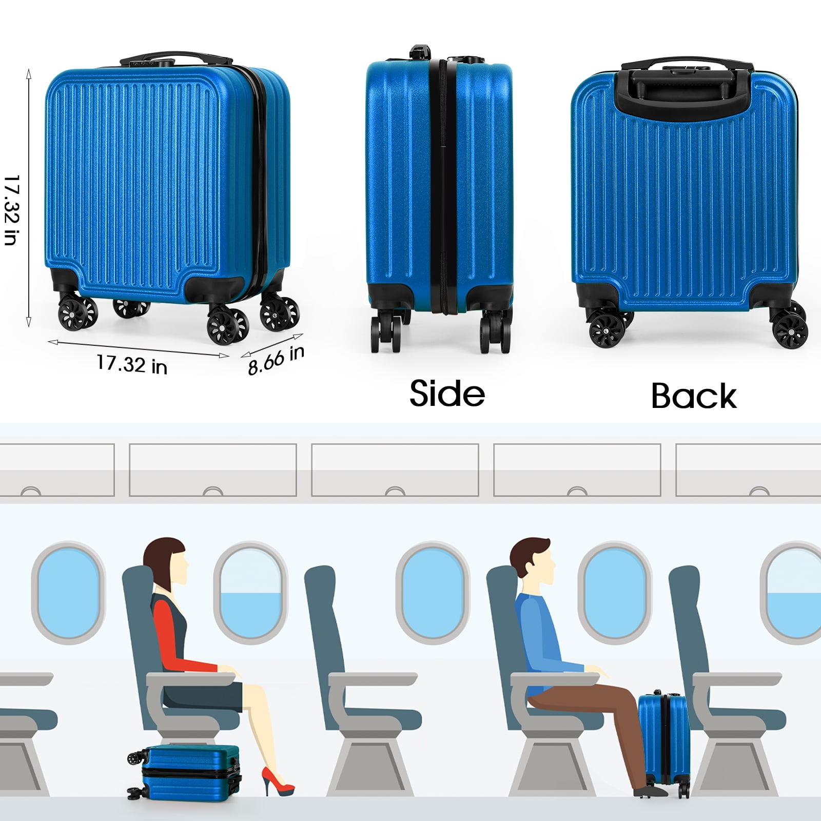 OLOV 17.32" Hardside Underseat Carry On Luggage, Blue