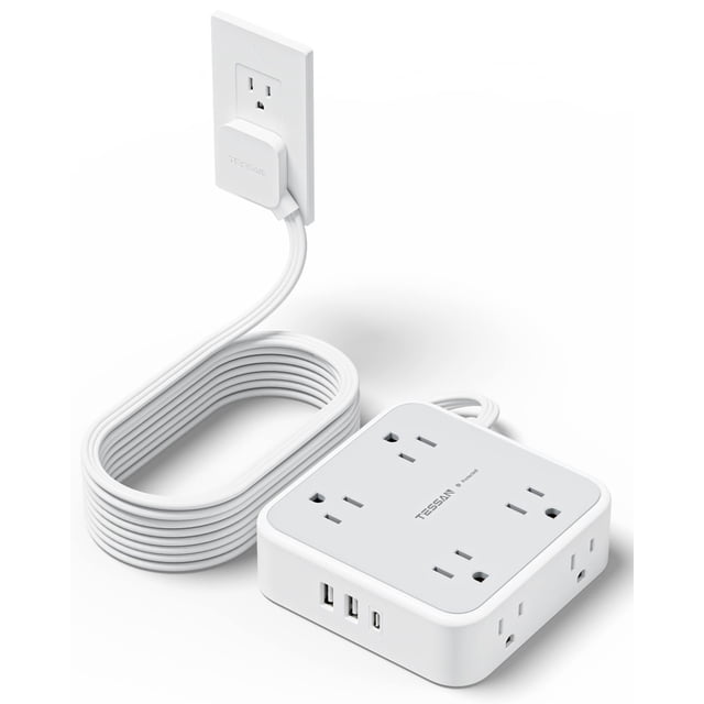 Regleta de alimentación con protector contra sobretensiones TESSAN de 15 pies con 8 salidas, 3 USB