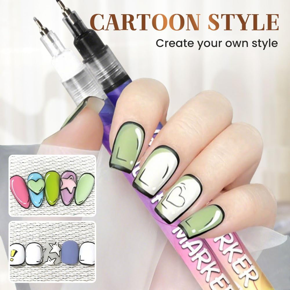 2026 New 12 Colors Nail Art Pens Set, Nail Polish Markers for Dotting Drawing Painting, Home & Salon DIY Tools